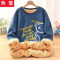 Lamb velvet sweatshirt male winter plus suede thickened 2022 New round collar Little Bear Couple ultra-thick jacket 12