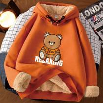 The National Tide Lamb plush coat female winter day is a sweet temperament small fresh student hood jacket 2022 new thickening