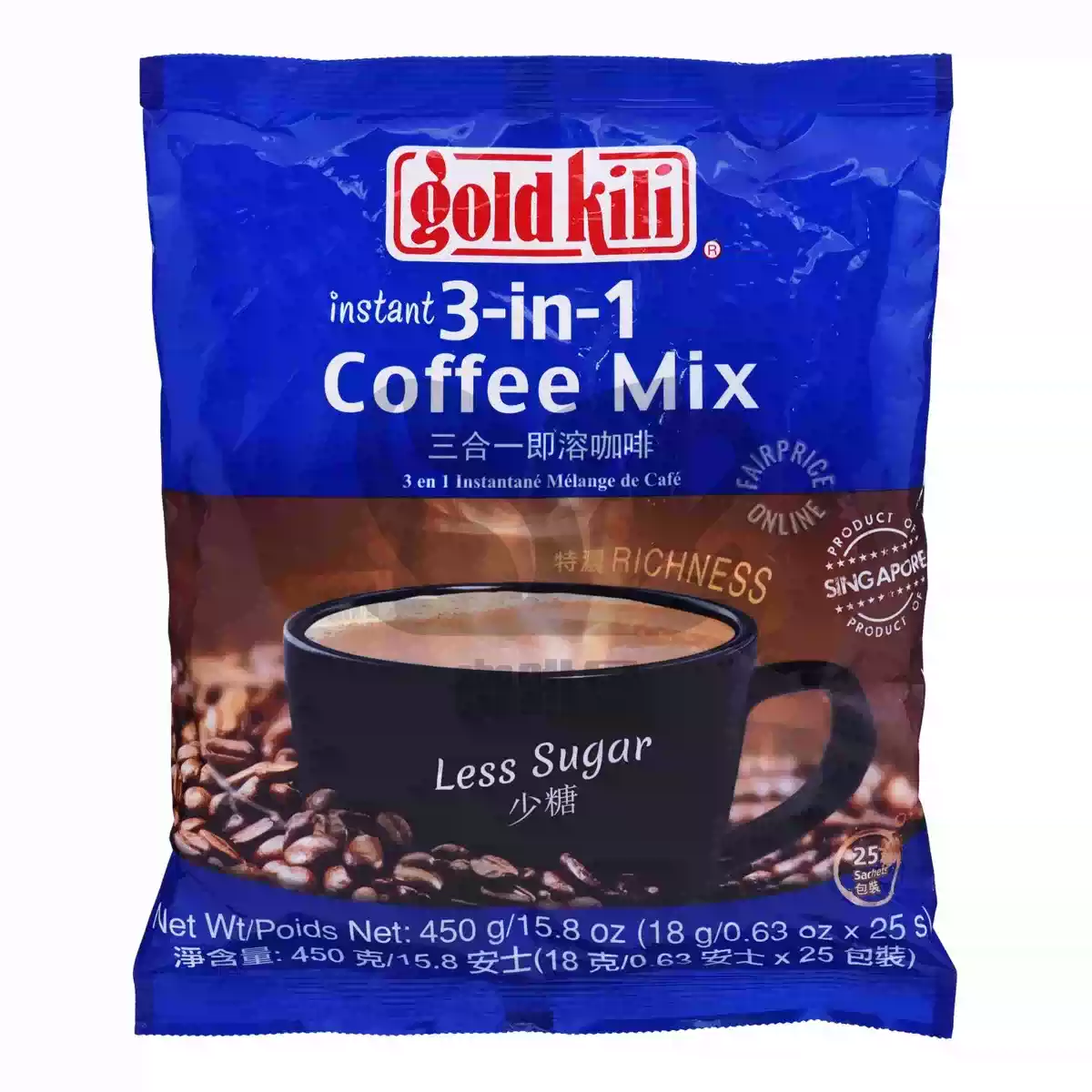 新加坡原装进口金麒麟金祥麟gold kili三合一即溶白咖啡25