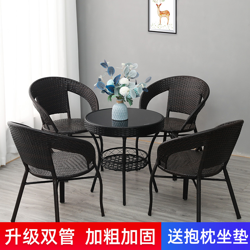Balcony Small Table and Chairs, Outdoor Table and Chairs, Courtyard Balcony Tea Table and Chair Set, Rattan Chair, Outdoor Leisure Chair with Backrest