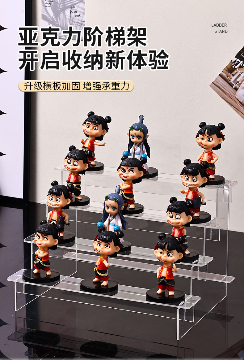 盲盒收纳展示架亚克力阶梯置物架适用于泡泡玛特手办小摆件陈列柜