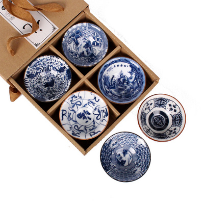 Kung fu tea set to restore ancient ways of blue and white porcelain ceramic tea set tea cup perfectly playable cup six masters cup gift box