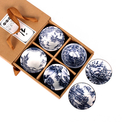 Kung fu tea set to restore ancient ways of blue and white porcelain ceramic tea set tea cup perfectly playable cup six masters cup gift box