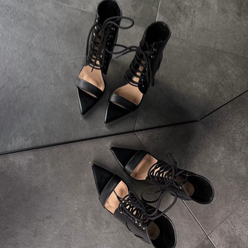 Sheepskin Version~Punk Style Retro One-Strap Design Sandals for Women, Comfortable Open-Toe Stiletto High-Heeled Sandals