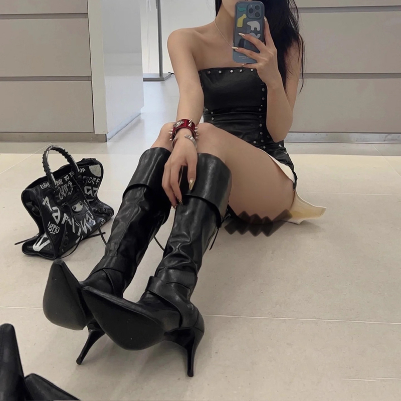 Sheepskin Version ~ European and American Trendy Brand Cross-Strap Design Pointed Toe Long Boots, Feminine Stiletto Heel, Over-The-Knee Fashion Boots Sheepskin Version ~ European and American Trendy Brand Cross-Strap Design Pointed Toe Long Boots, Feminine Stiletto Heel, Over-The-Knee Fashion Boots
