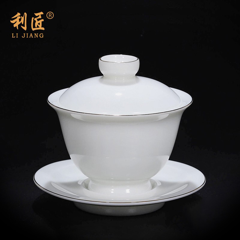 Limite to make a cup of tea cup ceramic kung fu tea set three talents bowl Deche white ceramic large hand grab tea bowl to tea bowl