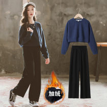Girl Wide Leg Pants Suit 2020 New Winter Dress Plus Suede Thickened Warm 12 Year Old Girl Korea Children Two Sets
