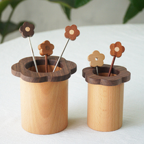 Wood chacha) flower pen holder solid wood Japanese storage box office desktop stationery ornaments wooden storage box