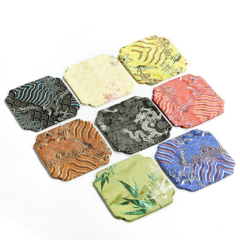 Bamboo official home cloth art small tea mat Yunjin tea mat tea tray small table flag dry bubble table teapot pad tea set accessories teacup