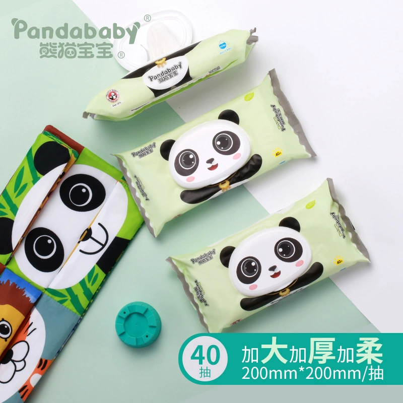 Gấu trúc em bé bé tay miệng khăn lau sơ sinh khăn ướt em bé đặc biệt khăn 40 bơm màu xanh lá cây 6 gói - Khăn ướt