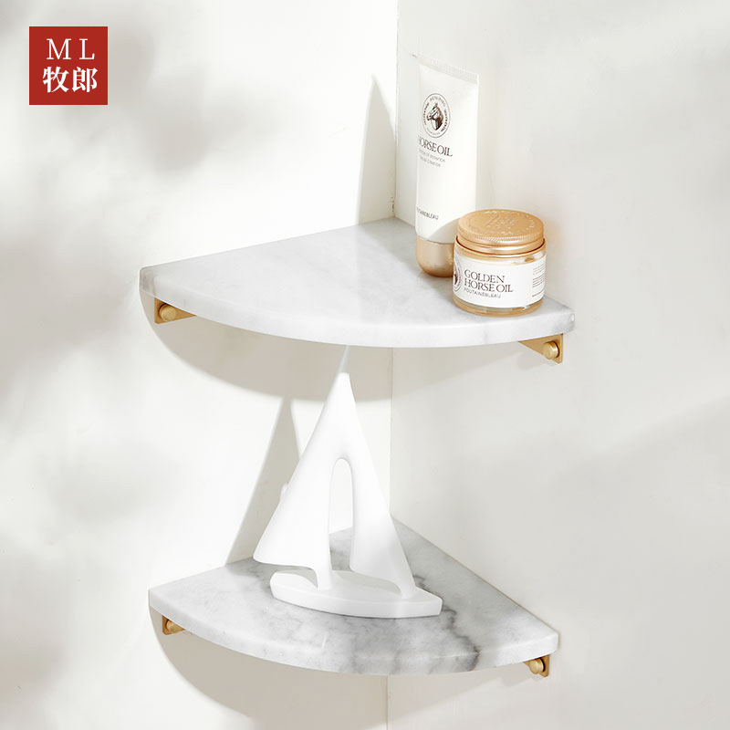 Mu Lang hole-free marble powder room triangle corner rack Bathroom shelf Shower gel shampoo storage shelf