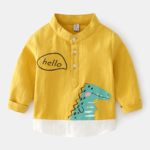 (XXB4) Dinosaur Colorblock Stand Collar Long Sleeve Shirt