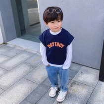 (XXI6) Cotton Alphabet Print Back Small Dinosaur Terry Vest