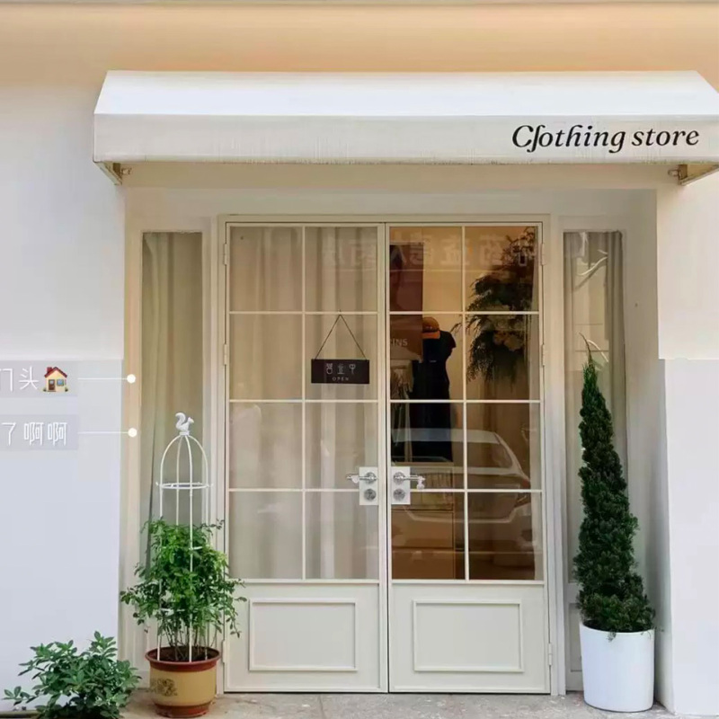 French-Style Vintage Shop Glass Door, Trendy Clothing Store, Coffee Shop, Restaurant Entrance, Wrought Iron Double Door, Stainless Steel Door