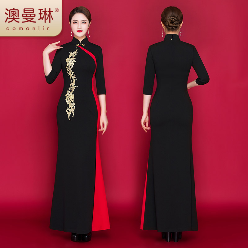 澳曼琳 Spring summer elegant cheongsam, dress, 2024 years, fitted, with embroidery