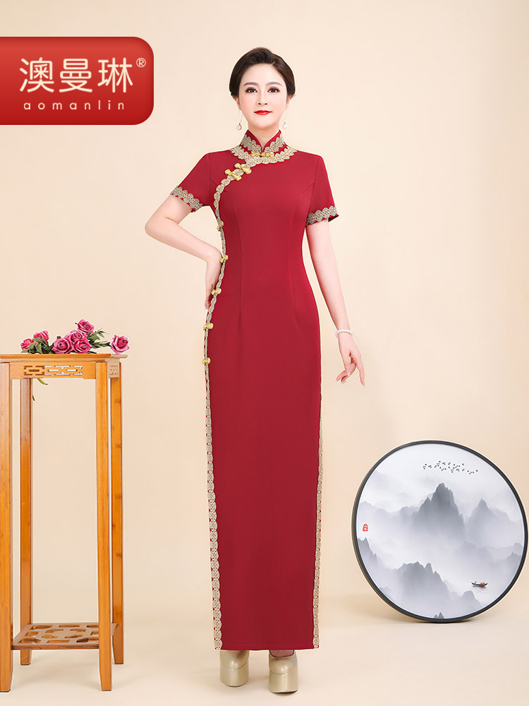 Dress, retro elite long elegant cheongsam, suit, 2023 collection, bright catchy style
