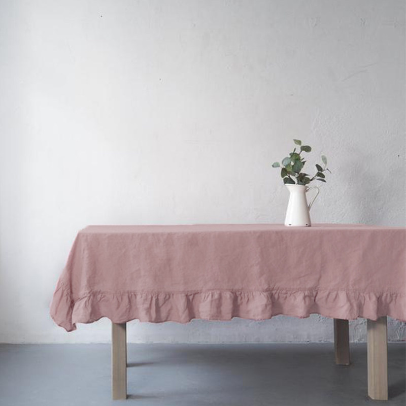 Retro pastoral plain linen washed table cloth ruffled cotton and linen coffee table tablecloth ins Nordic custom