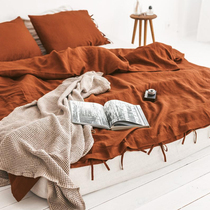 Brief vegetarian colour linen washed with four sets of full cotton linen comfort bed bedding sheet Quilt Cover Bed HAT KIT