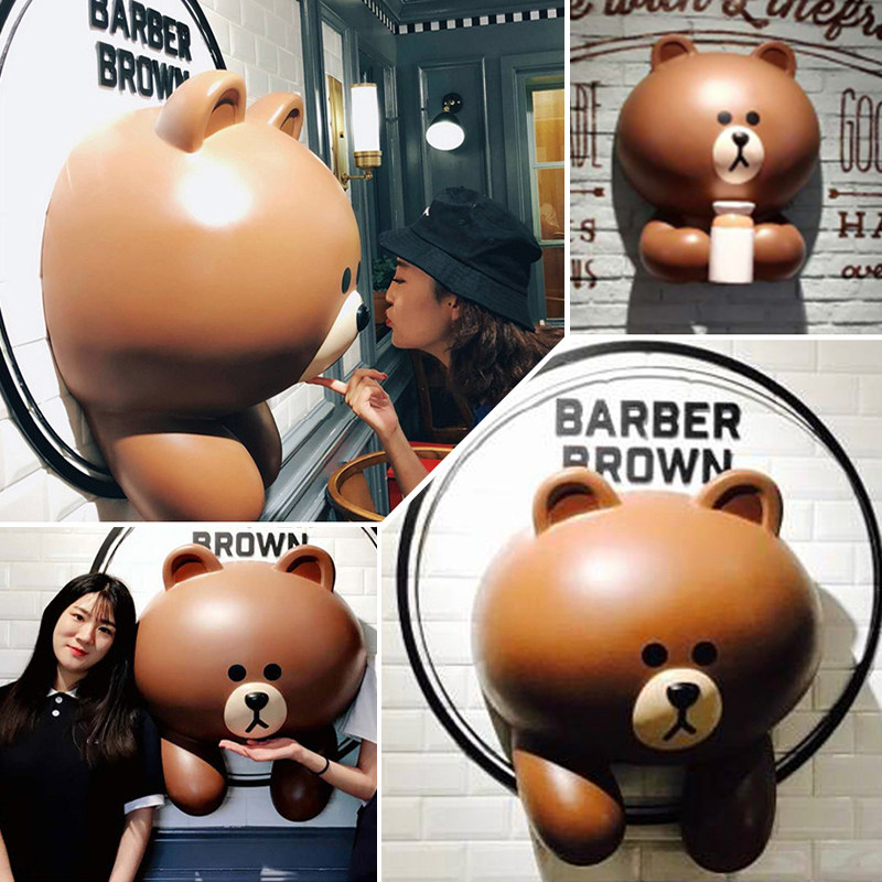 Net Red Orange Brown Bear Wall-mounted Milk Tea Drink Shop Cute Animal Head Background Wall Decoration Shop Window Mechen-Taobao
