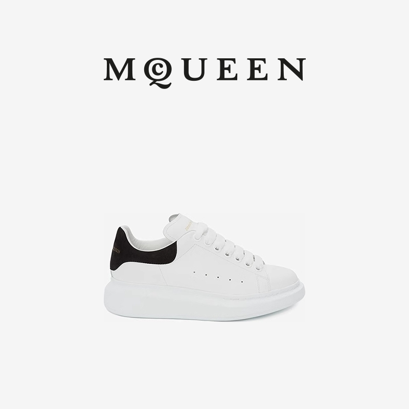 [Gift] Mcqueen Mcqueen Women's Classic White Sneakers with Black Heels and Thick Soles