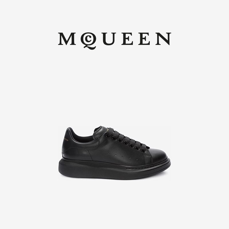 [Gift] Mcqueen Mcqueen Men's Classic Black Round-Toe Design Thick-Soled Wide-Style Casual Sneakers