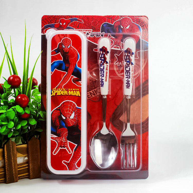 Portable Stainless Steel Spoon and Fork Set for Boys and Girls, Spider-Man, Melody, Kuromi, Kidsren's Tableware Storage Box