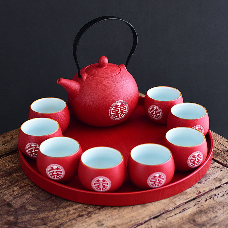 Wedding Supplies Great Full Teapot Toast Tea Cup Kongfu Tea Furniture Set Red Accompanied Wedding Newlyweds Gift Gift Box Dress
