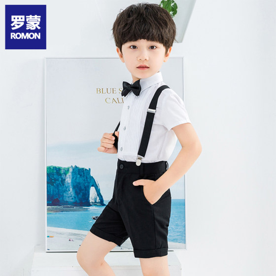 Romon Children's Costume Boys Dress Summer Flower Boy Boy Suit Bib Pants Host Piano Performance Suit