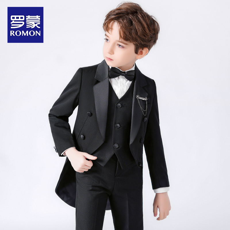 Romon Boys' Suit Children's Tuxedo Set Piano Violin Flower Boy Performance Outfit Older Boys' Formal Wear
