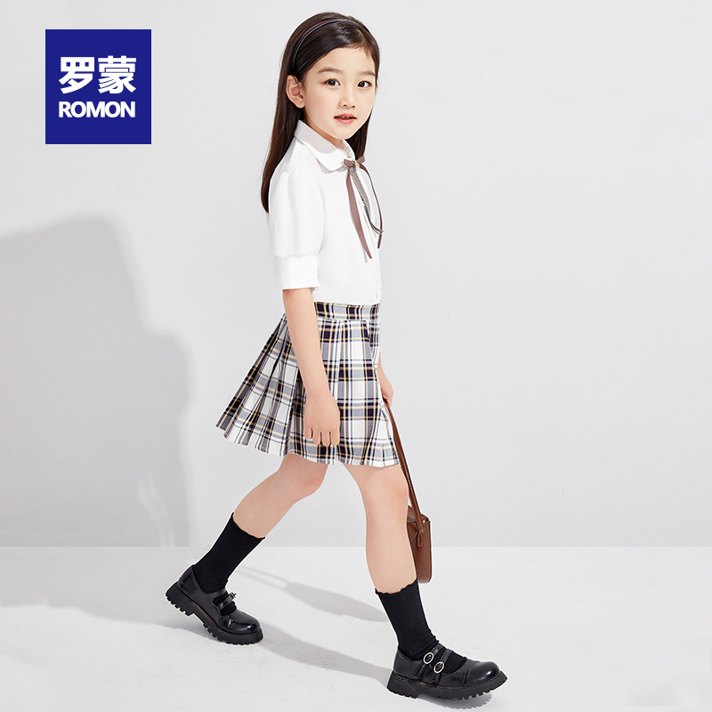 Roemon Girl's Half Body Dress New Foreign Pie Short Skirt Suit Summer Children Short Sleeve JK Uniform Thyme Skirt Summer Dress Woman