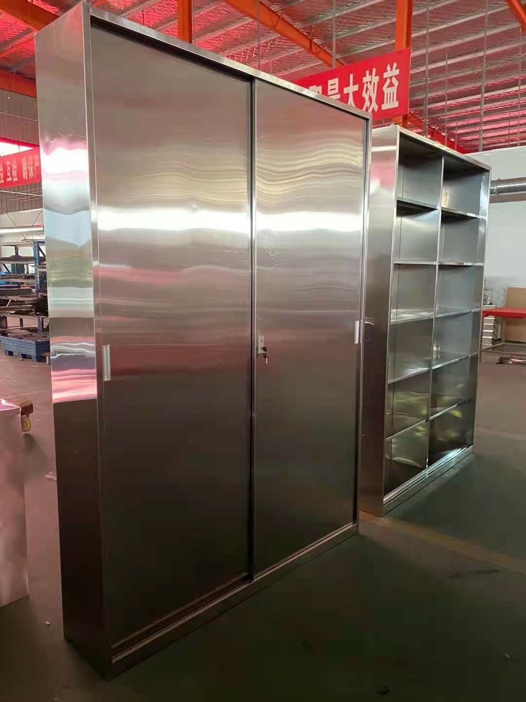 定制304不锈钢移门更衣柜经济型多层隔板多功能储物柜加厚收纳柜