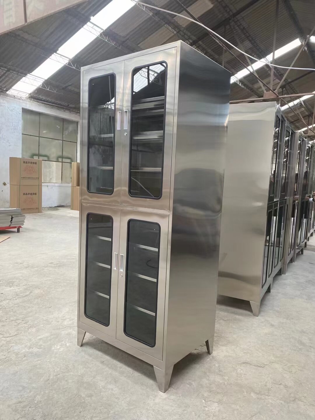 定制不锈钢四门器械柜玻璃门药品储物柜办公室多层隔板文件资料柜