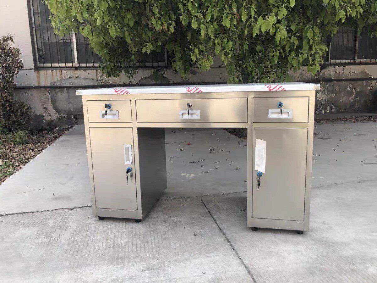 定制304不锈钢五斗一门办公桌车间抽屉带锁工作台家用电脑写字桌
