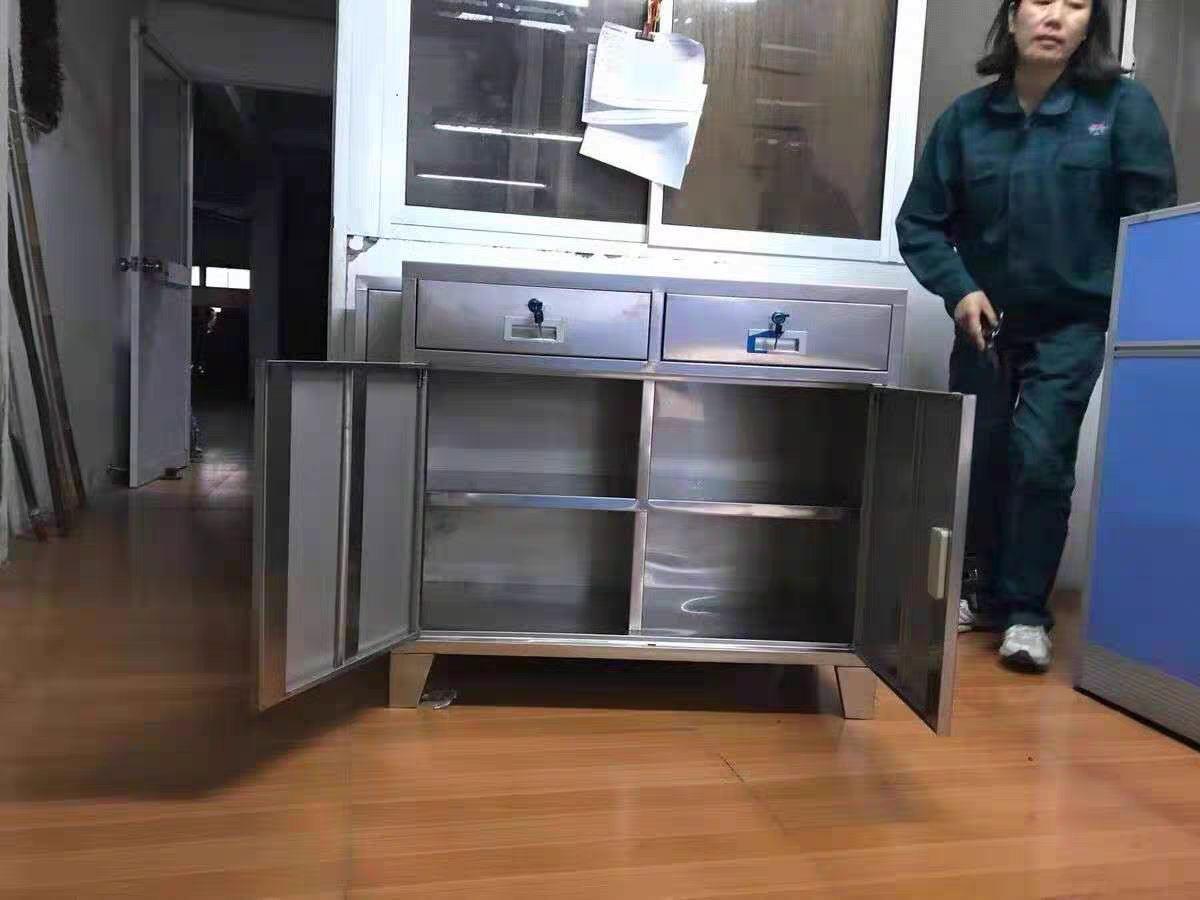 定制不锈钢对开门带锁工具柜矮柜中二斗带站脚储物柜落地置物柜子
