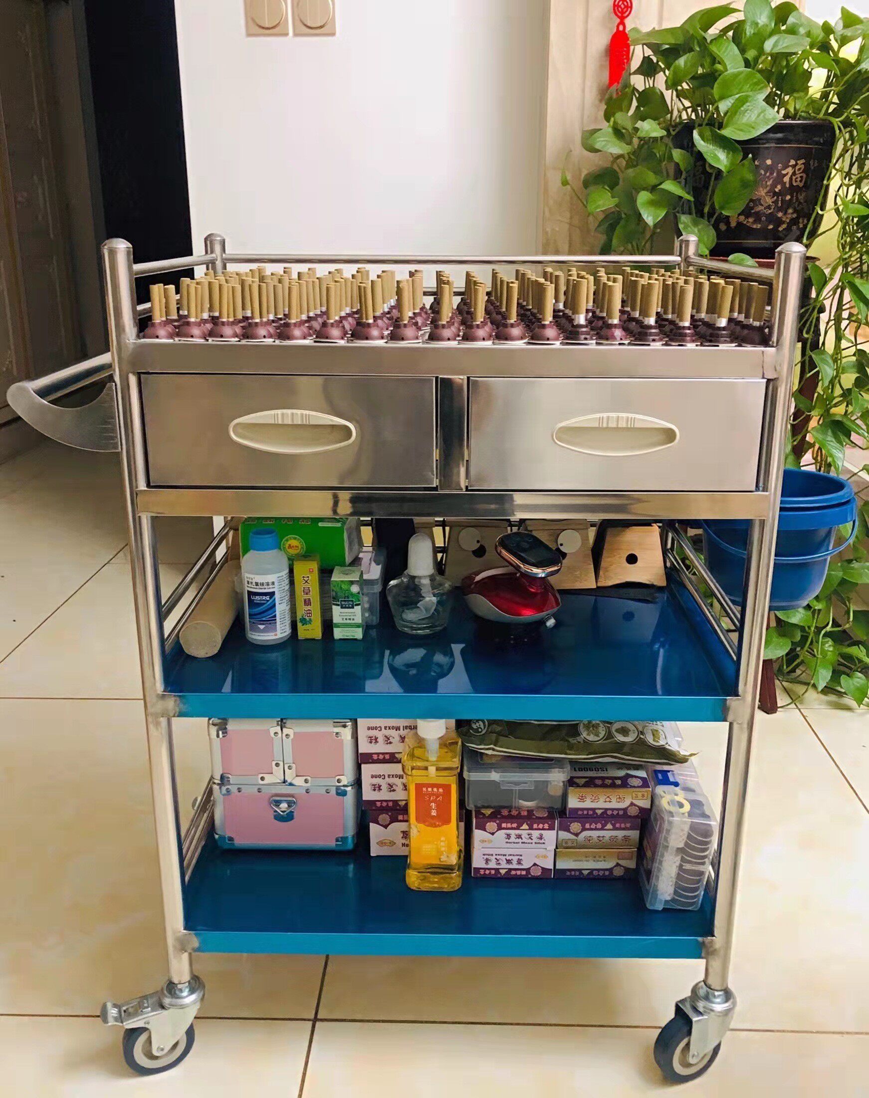定制加厚不锈钢医用二斗治疗车医用三层小推车护士仪器车工具车子