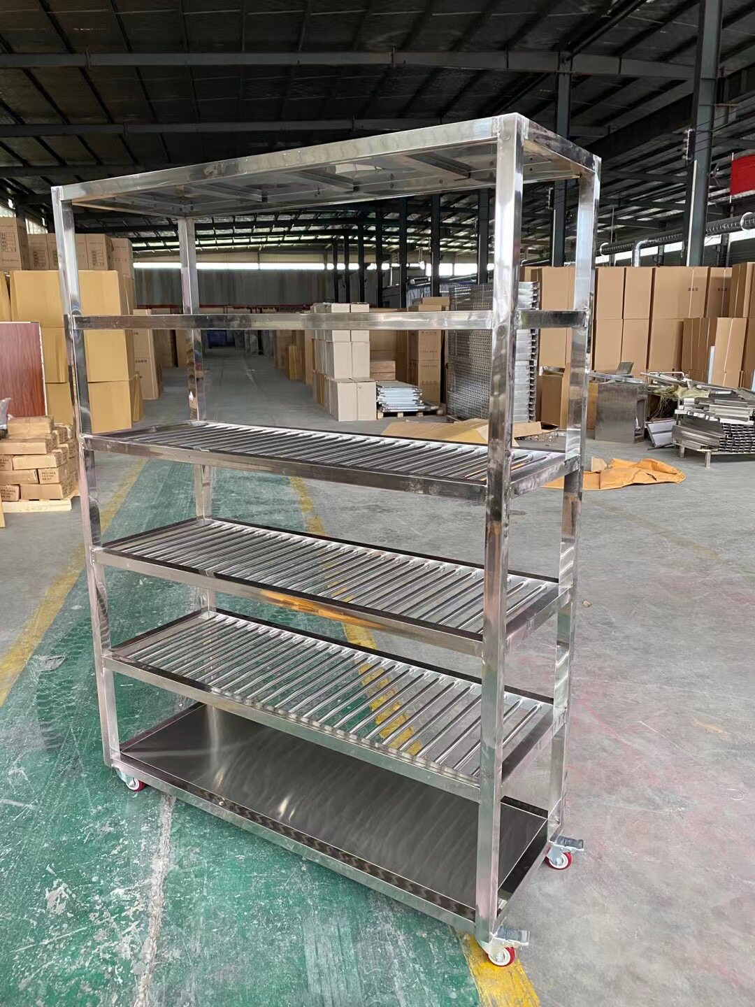 定制不锈钢仓库多层货架置物架周转车物料架加厚带轮子镂空展示架