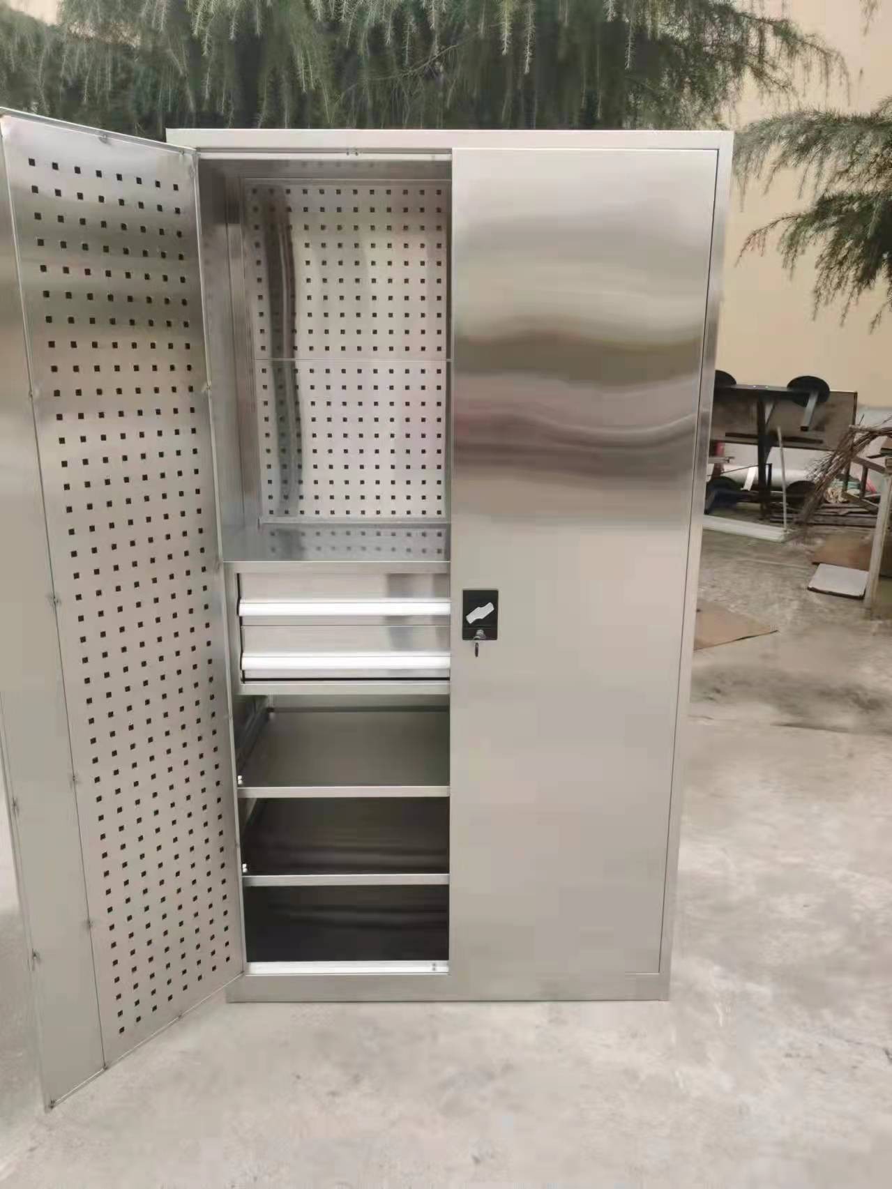 304不锈钢重型工具柜工厂车间零件收纳柜抽屉式双开门储物柜定制