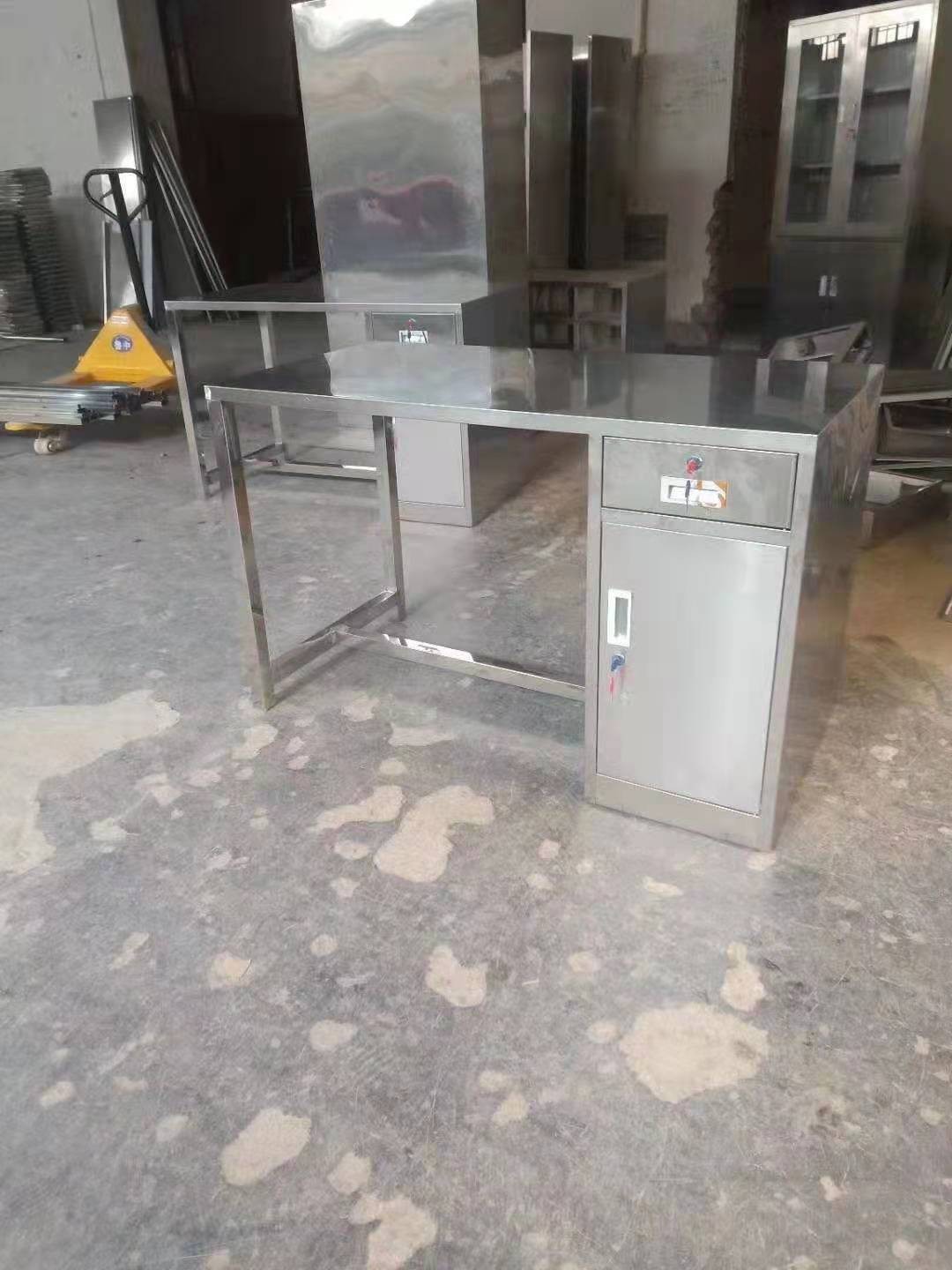 定制304不锈钢一斗一门小型办公桌经济型单人财务收银桌抽屉带锁