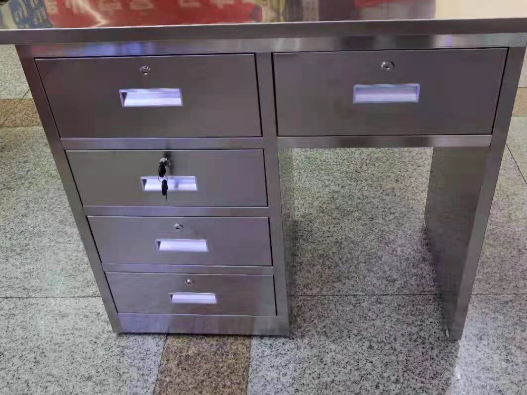 不锈钢五斗一空电脑桌子车间经济型工作台单人抽屉带锁写字台定制