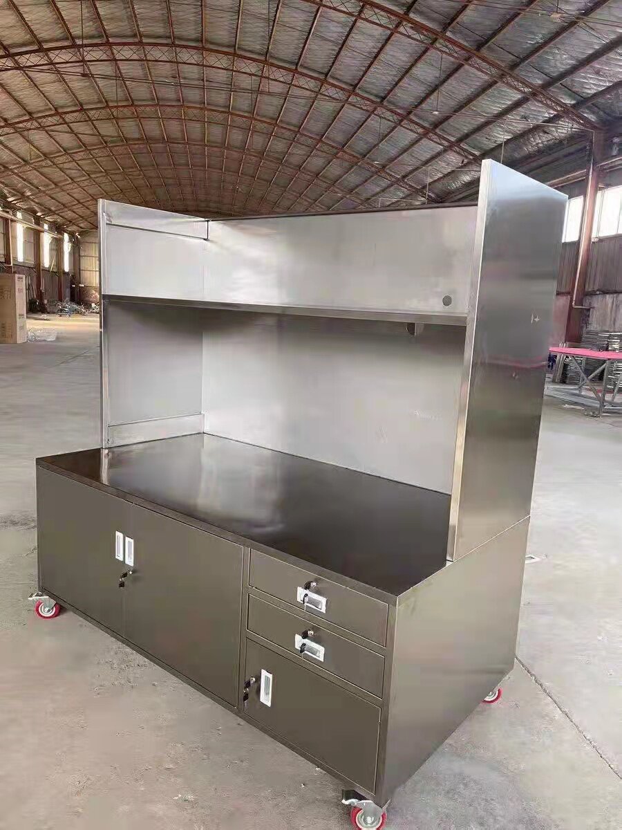 定制不锈钢三抽二门工具柜矮柜移动手推工作台带挡板层板置物柜子