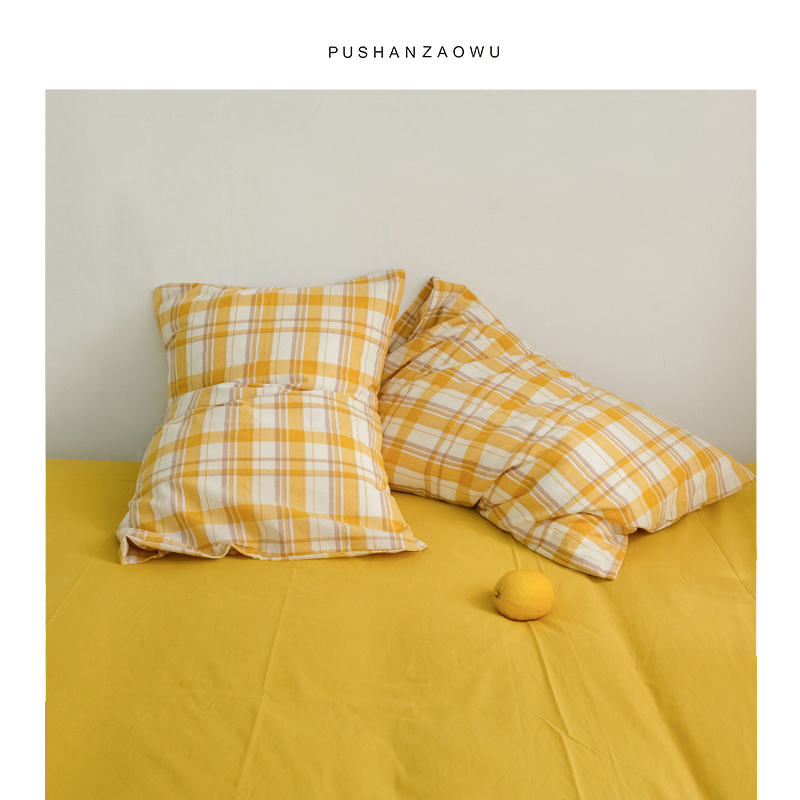 Japanese#plaid cotton pillowcase single solid color cotton pillowcase 48*74cm dormitory single pair household
