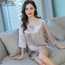 Nightdress womens summer sweet and sexy loose mid-sleeve high-end silk pajamas mulberry silk dress silk home service