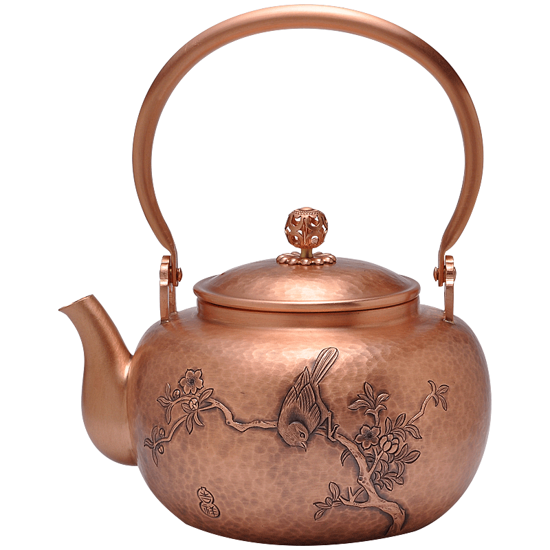 和手工刻花・銅壺 中式刻花純銅手工茶壺大容量煮茶壺送禮首選水墨風格