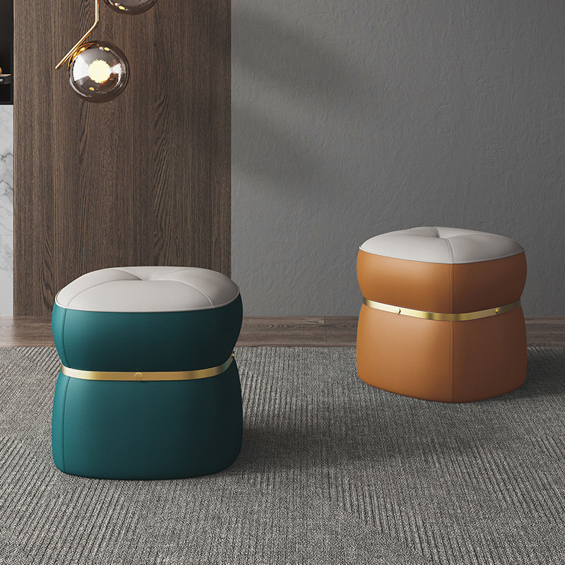 Italian light luxury leather stool home living room small leather pier sofa stool Nordic soft surface simple pedal modern pier