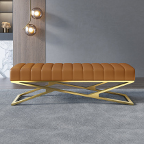 New modern minimalist leather art light extravagant bed tailstool Bedroom stainless steel base for shoe-changing stool Domestic door sofa stool