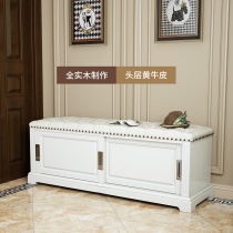 Genuine leather American Shoes Stool Home Doorway Full Solid Wood Entrance door change Shoe stool Sitting Shoe Cabinet Multifunction Wear and stool