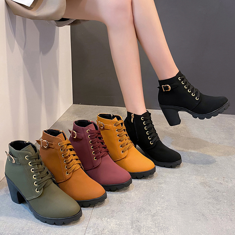 Six-Hole Martin Boots for Women, British Style Boots, Women's Summer Cool 2021 New Style, Versatile High-Heeled Short Boots, Spring and Autumn Single Boots