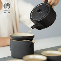 Pengfeng black pottery teapot tea set rough pottery cup tea leak ceramic bubble teapot Japanese simple tea divider tea filter