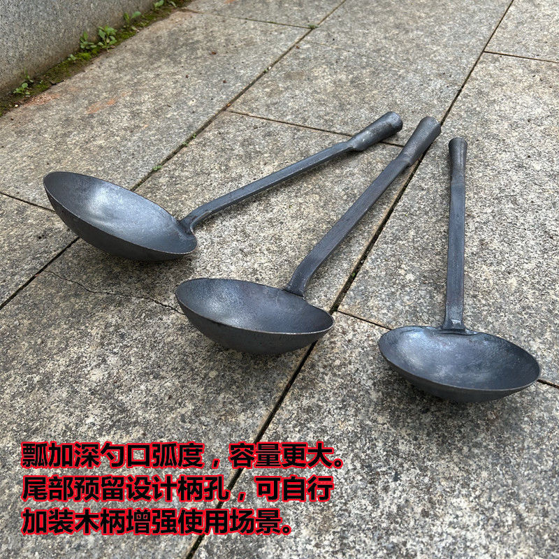手工锻打大号加长手柄铁勺:传统与现代的完美融合,烹饪新体验!-全套勺铲-淘宝百科网
