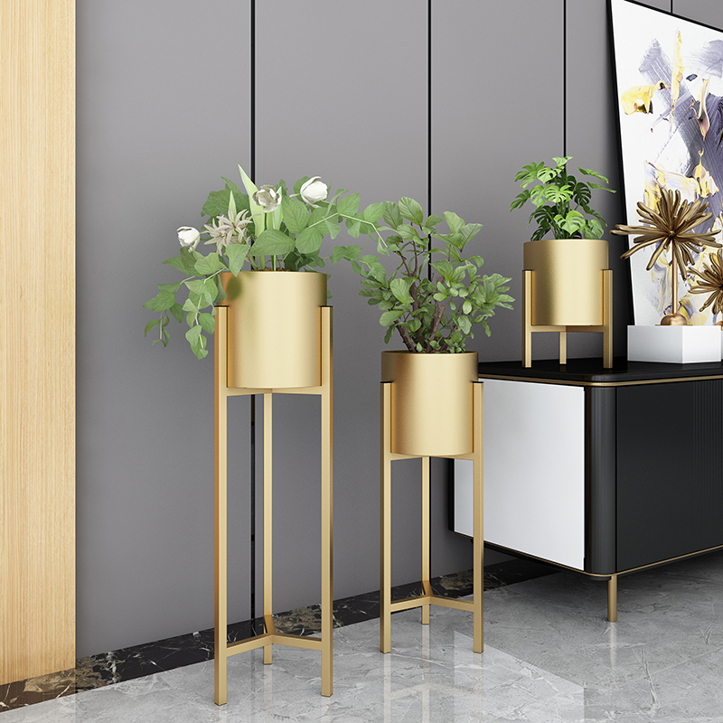 Nordic living room flower rack Balcony Gold Ge meat wrought iron shelf Simple floor-to-ceiling light luxury interior decoration flower pot rack